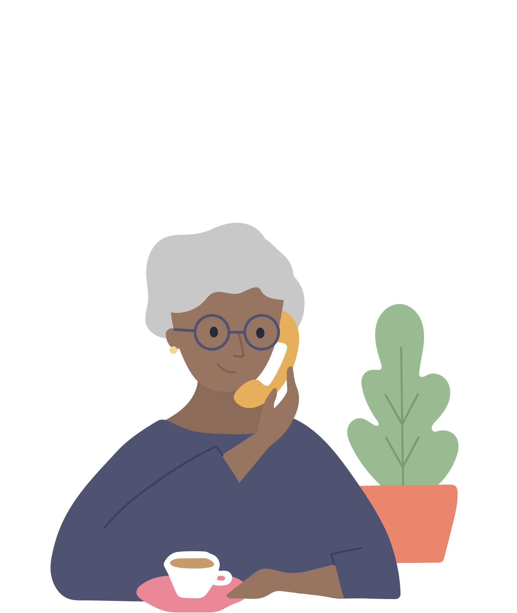 Woman on telephone with a cup of tea