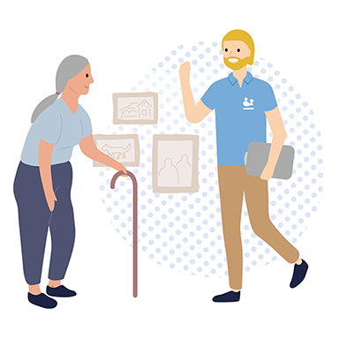 Illustration of a service provider assessing an older Australian's aged care needs