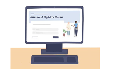 Animation of computer screen showing the Eligibility Checker tool on the My Aged Care website